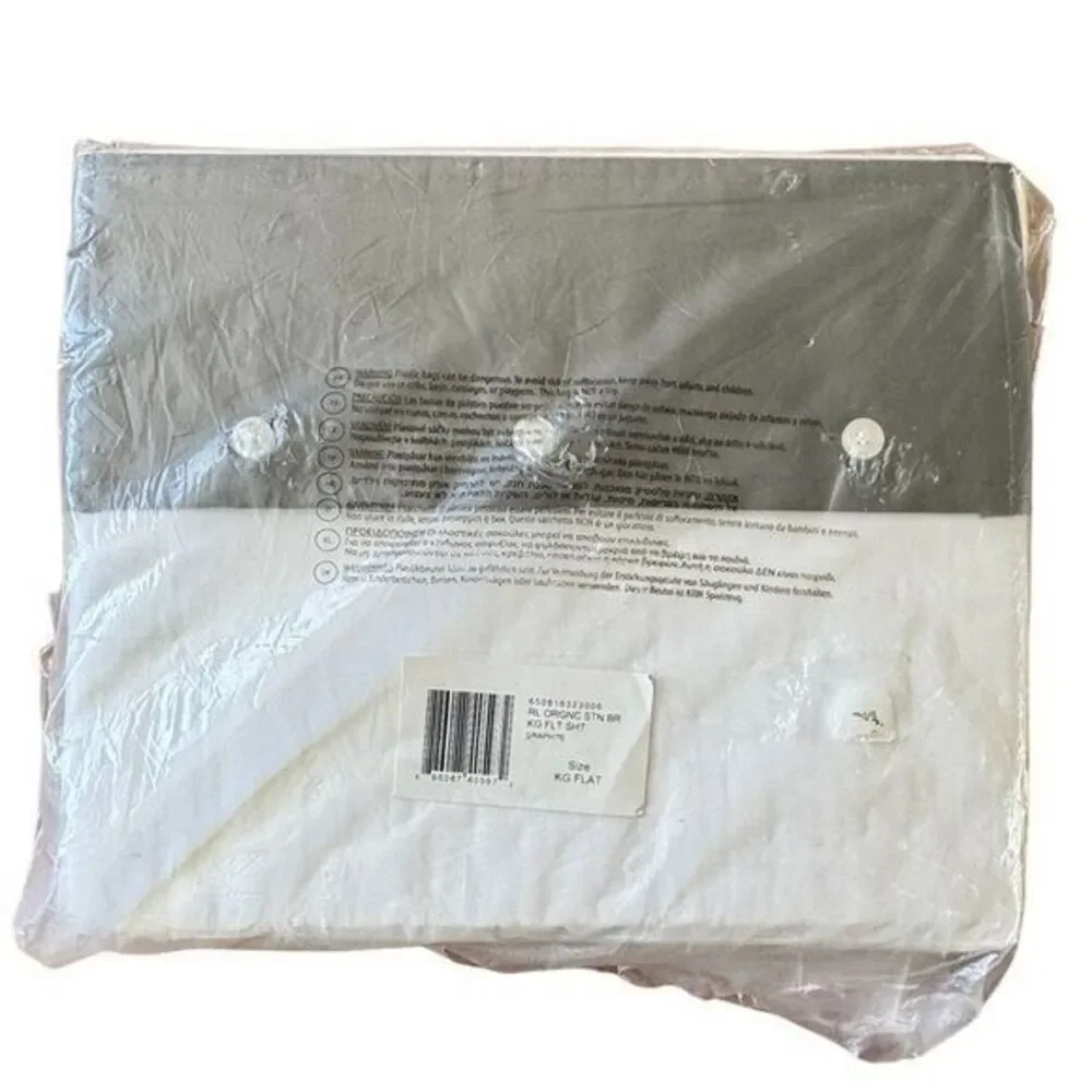 Ralph Lauren RL Organic Cotton Sateen Border King Flat Sheet Graphite/White NEW